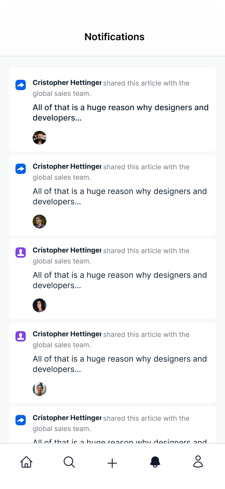 Notifications screen in the Degreed mobile app
